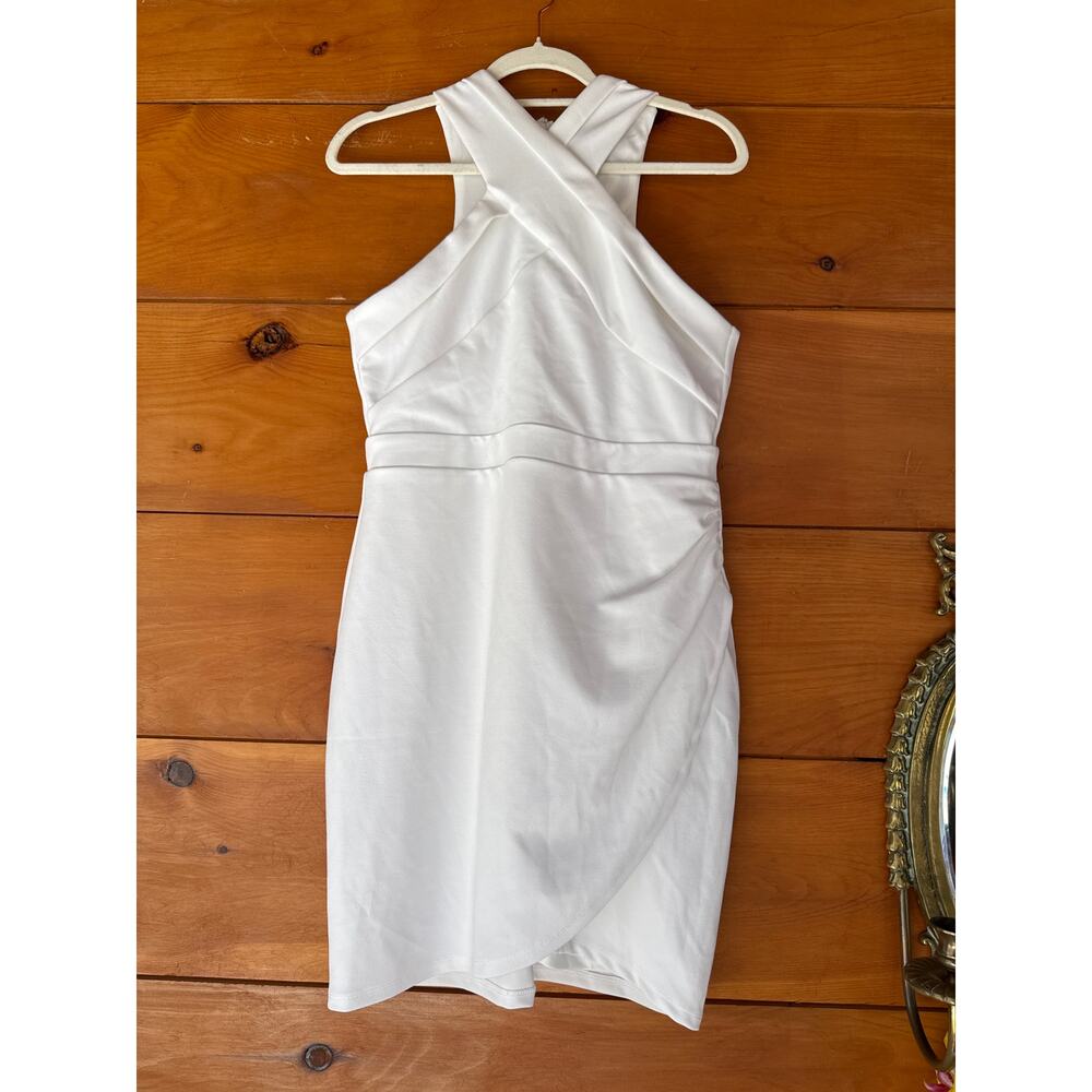 NWT Lulus Headed to Cocktail Hour White Halter Tulip Mini Dress Engagement Sz XL - Picture 3 of 6